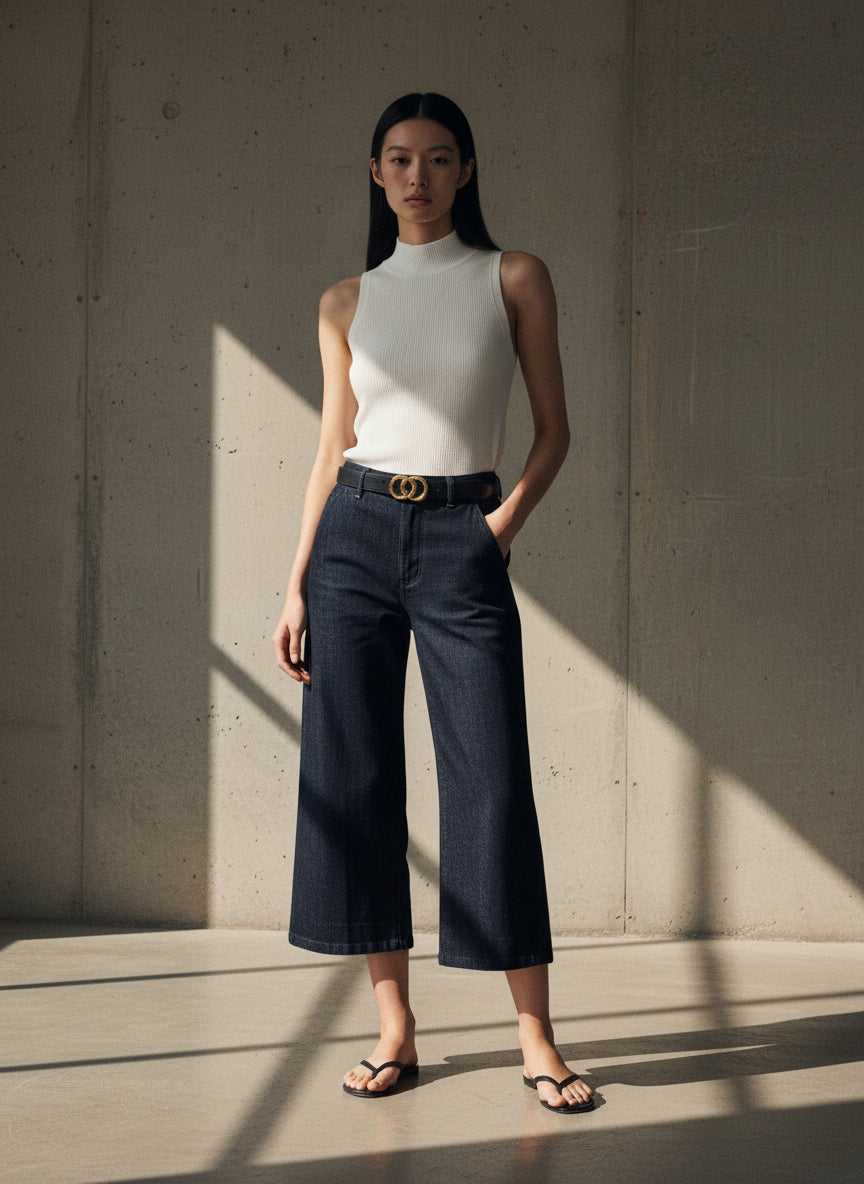 The Ankle Wide Jean — Dark Navy